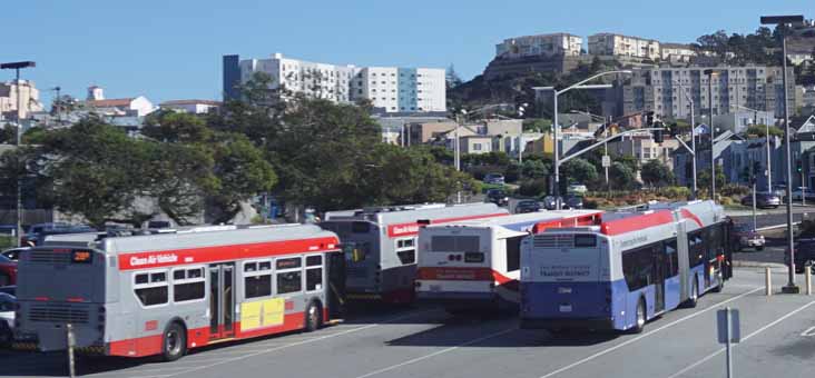 SamTrans New Flyer Xcelsior XD60 823 & Gillig BRT 407 plus more MUNI Xcelsiors
